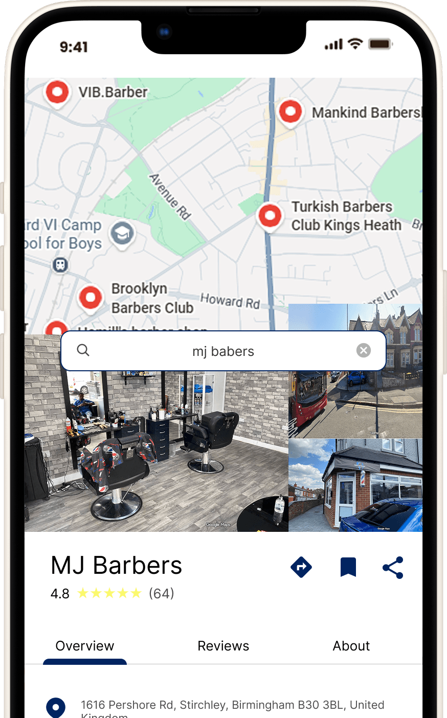 BarberLink map view showing live barbershop availability in Glasgow
